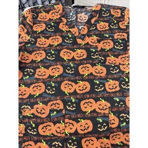 Just Love Scrub Top Happy Halloween Size XL Medical Black Orange Pumpkins